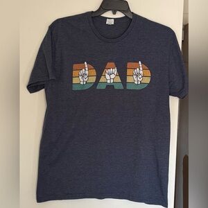 Navy Blue T-Shirt 'DAD' Sign Language ASL Retro-Colors Deaf Awareness 80’s Vibe